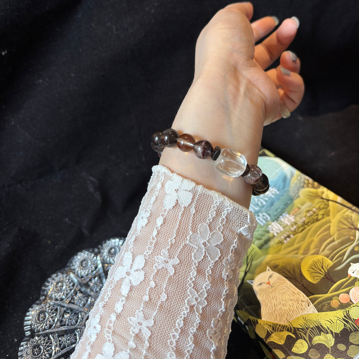 Black Gold Super Seven & Smoky Quartz Bracelet with Red Phantom Quartz and Clear Quartz