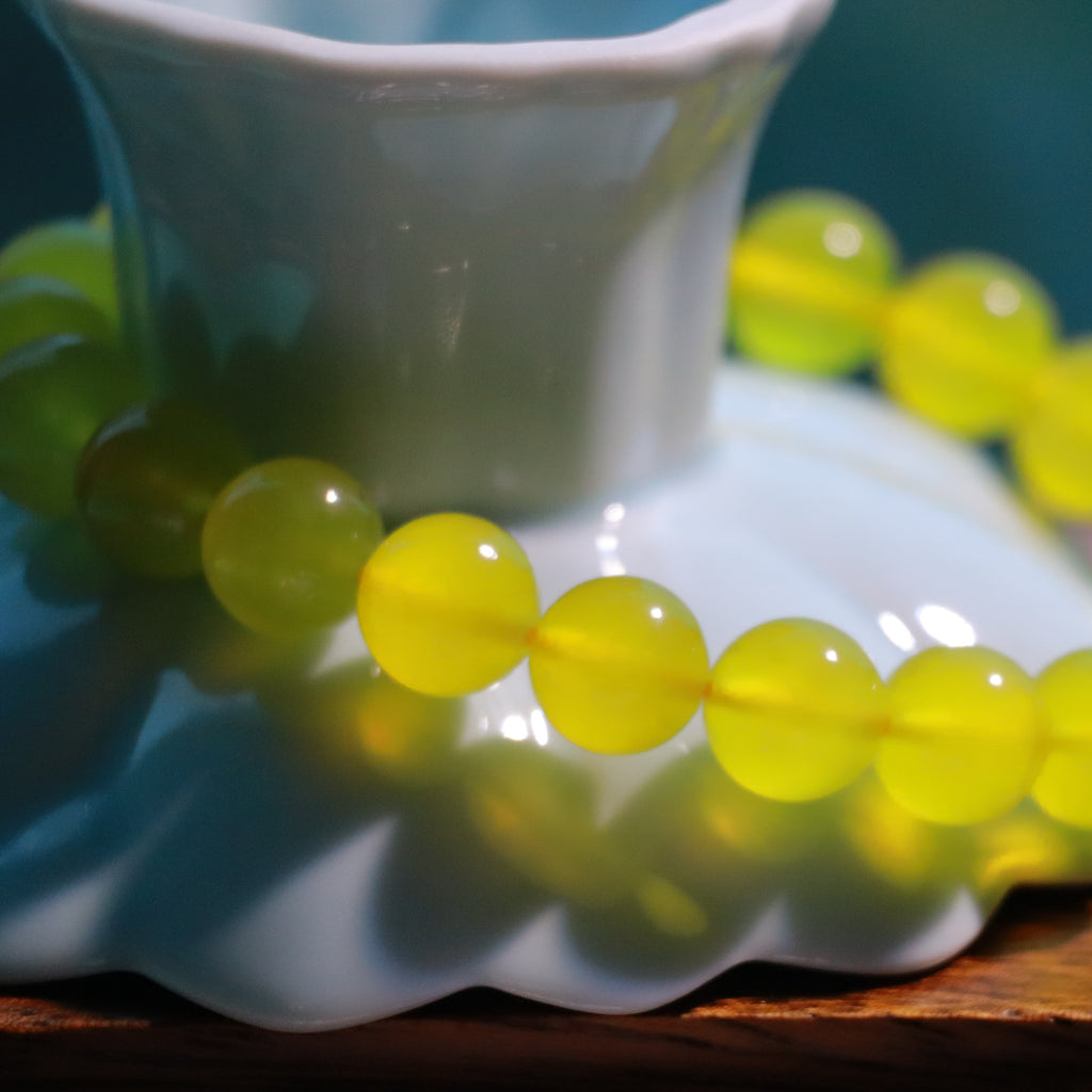 9mm Natural Golden Xiuyan Jade Bracelet ,Stretch Beaded Bracelet