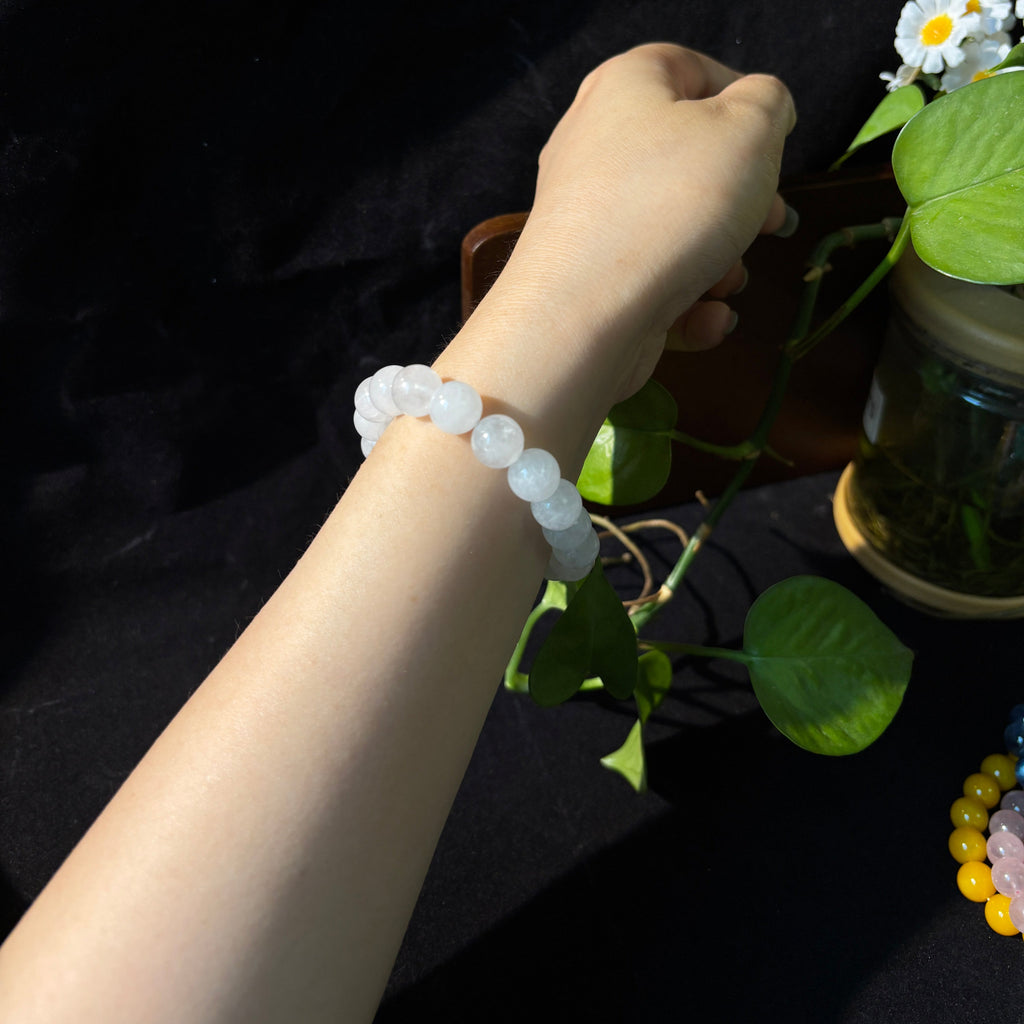 10mm Natural White Jade Bracelet,Stretch Beaded Bracelet
