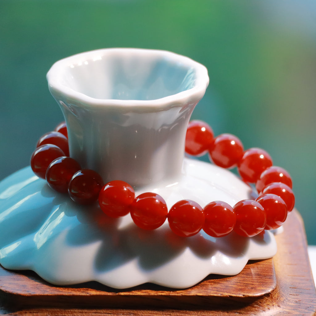 Natural Red Agate Bracelet, 10mm Handmade Gemstone Beads