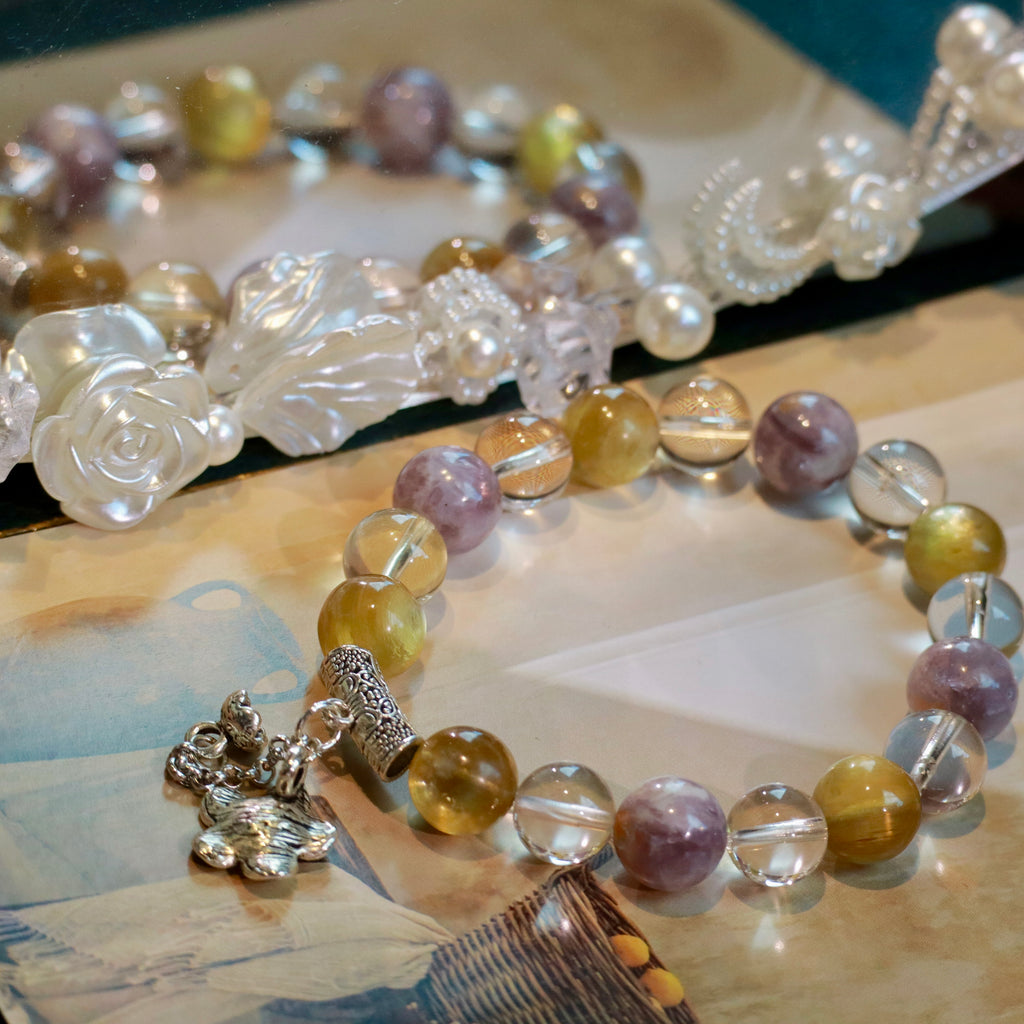 Golden Lithium Mica & High-Clarity Clear Quartz Bracelet | 10mm