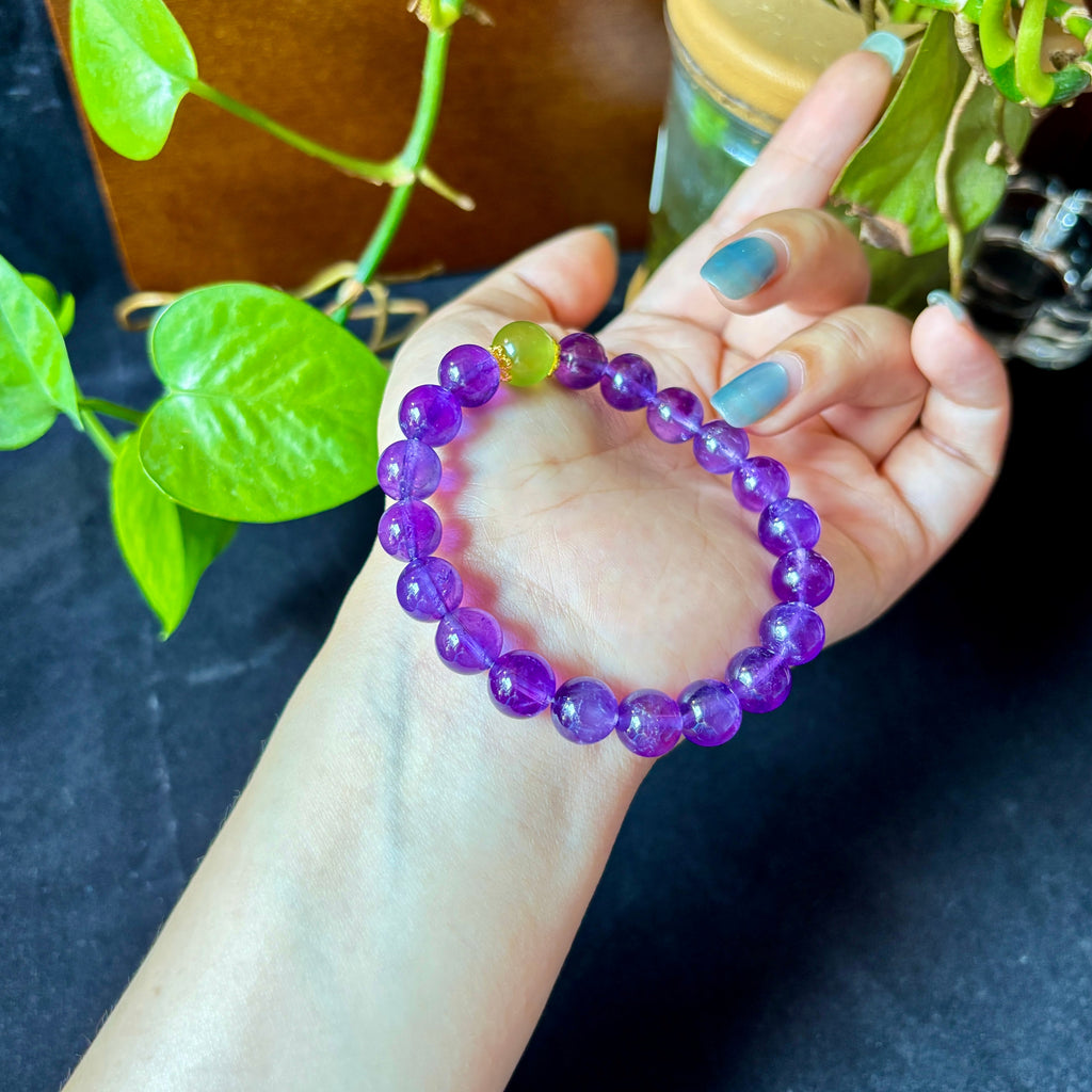 9mm Amethyst & Xiuyu Jade Bracelet – Handmade Natural Crystal Stretch Bracelet
