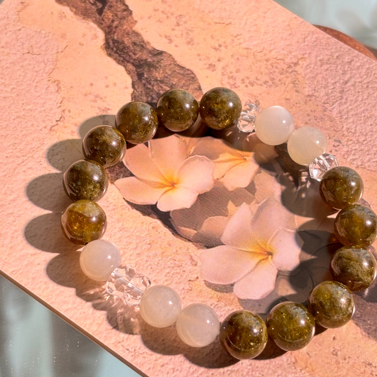 Tsavorite Garnet & Silver Moonstone Bracelet | Natural Green Gemstone Beads