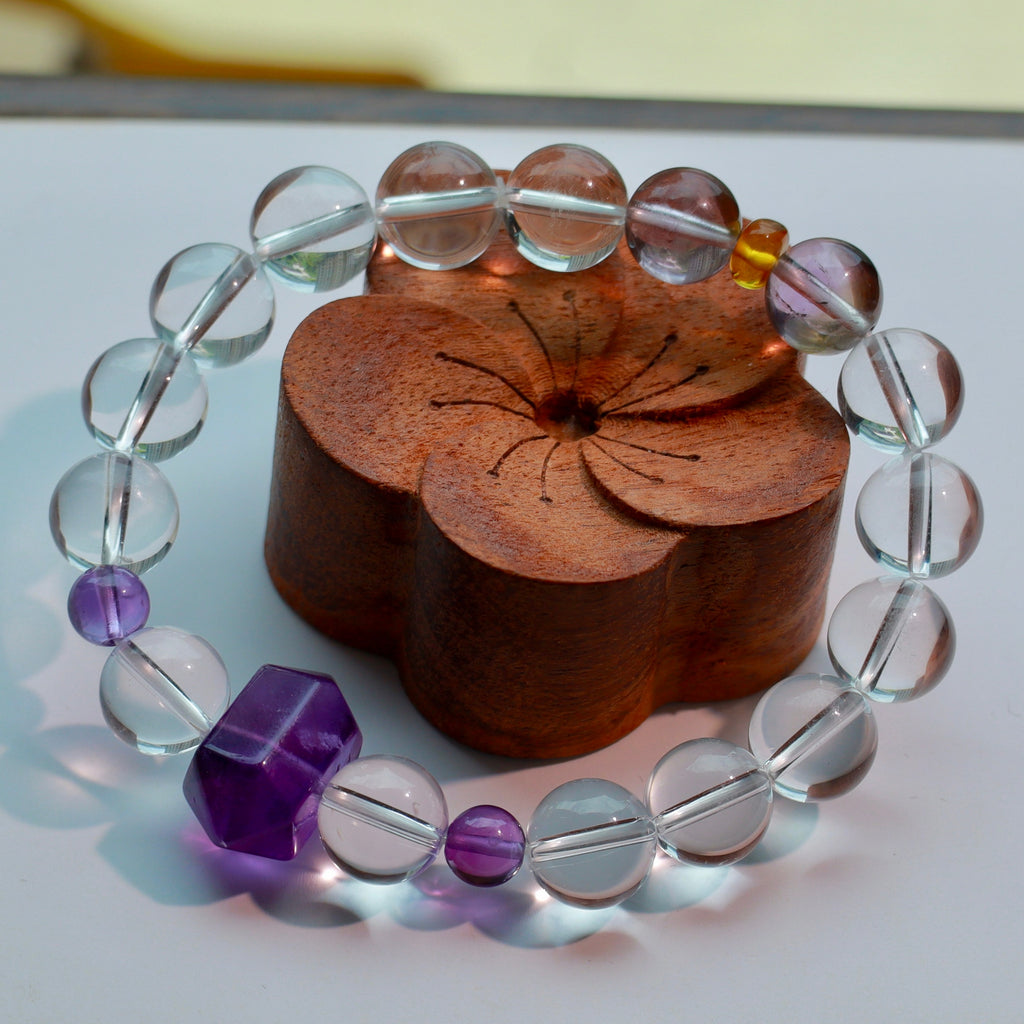 10mm Clear Quartz & Amethyst Bracelet with Uruguay Amethyst