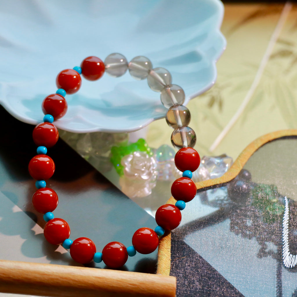 Natural Nanhong Agate & Smoky Quartz Bracelet | 8mm Gemstone Beads
