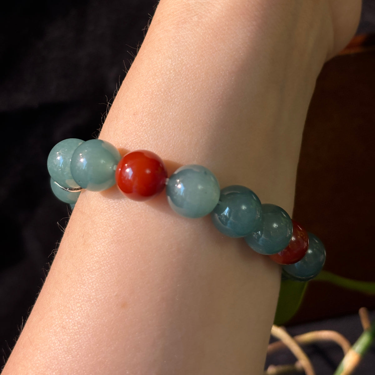 Natural Blue Agate & Nanhong Agate Bracelet – 10mm Gemstone Beaded Bracelet