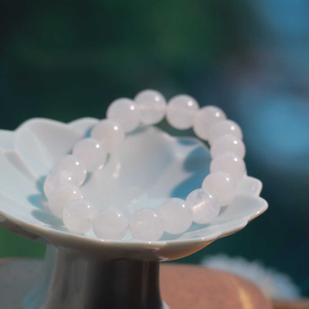 10mm Natural White Jade Bracelet,Stretch Beaded Bracelet