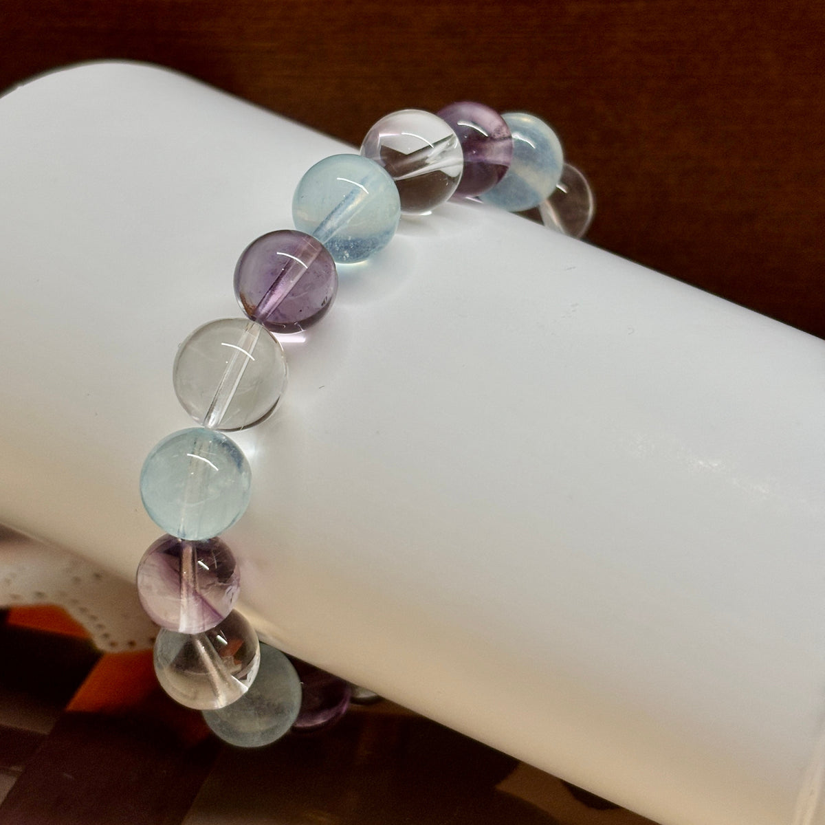 9-10mm Natural Aquamarine, Brazilian Amethyst & Clear Quartz Bracelet