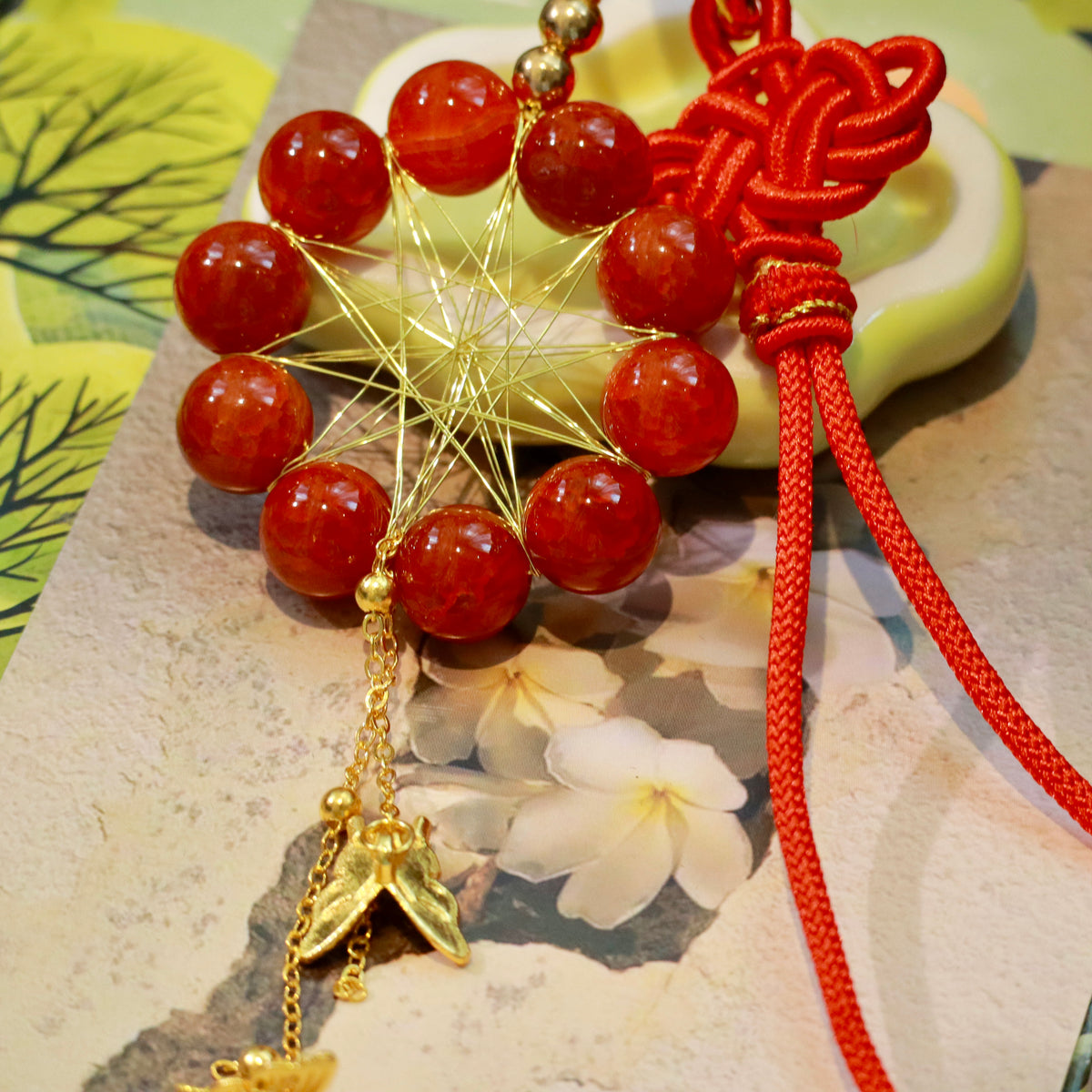 12mm Natural Dragon Vein Red Agate Hanging Ornament Red Agate Dreamcatcher