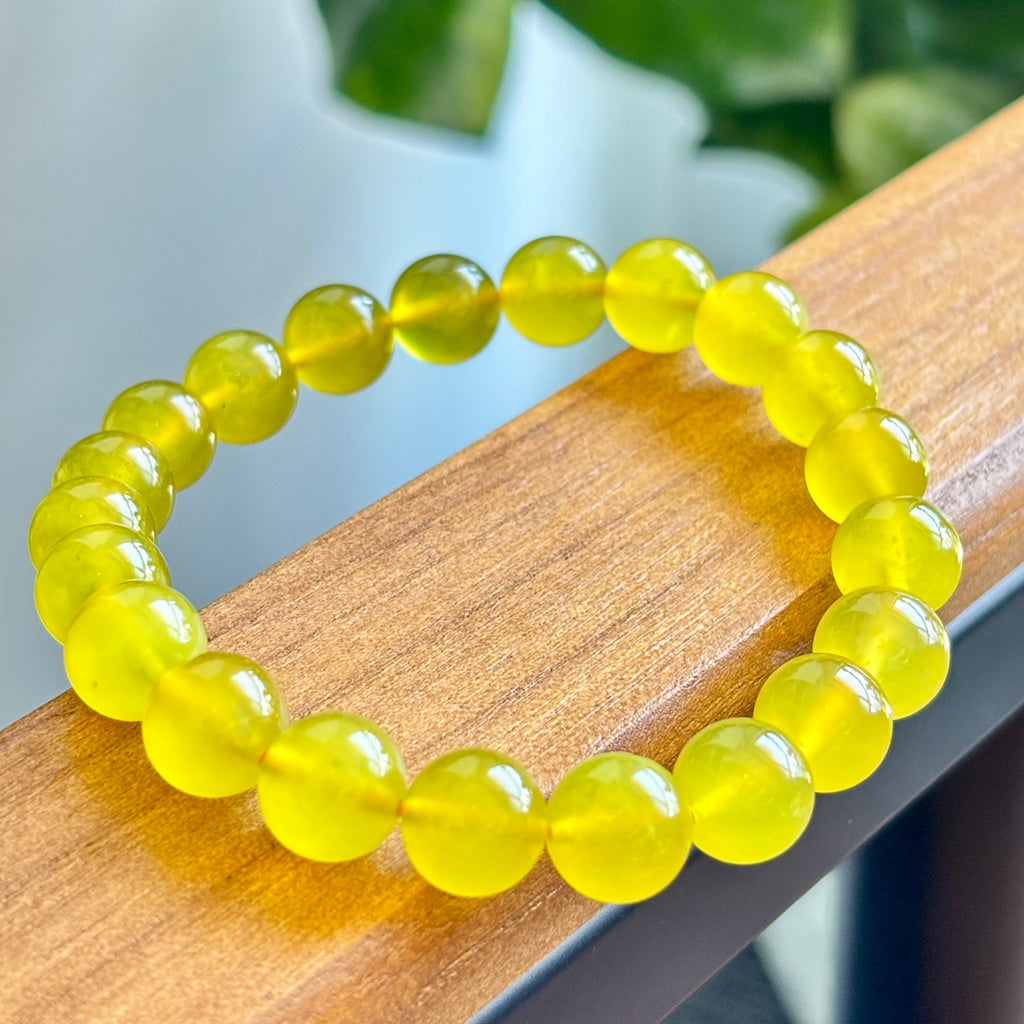 9mm Natural Golden Xiuyan Jade Bracelet ,Stretch Beaded Bracelet