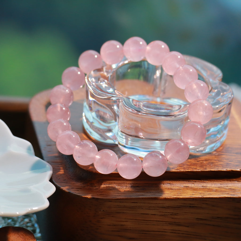 10mm Pink Amethyst Bracelet – Handmade Natural Crystal Stretch Bracelet