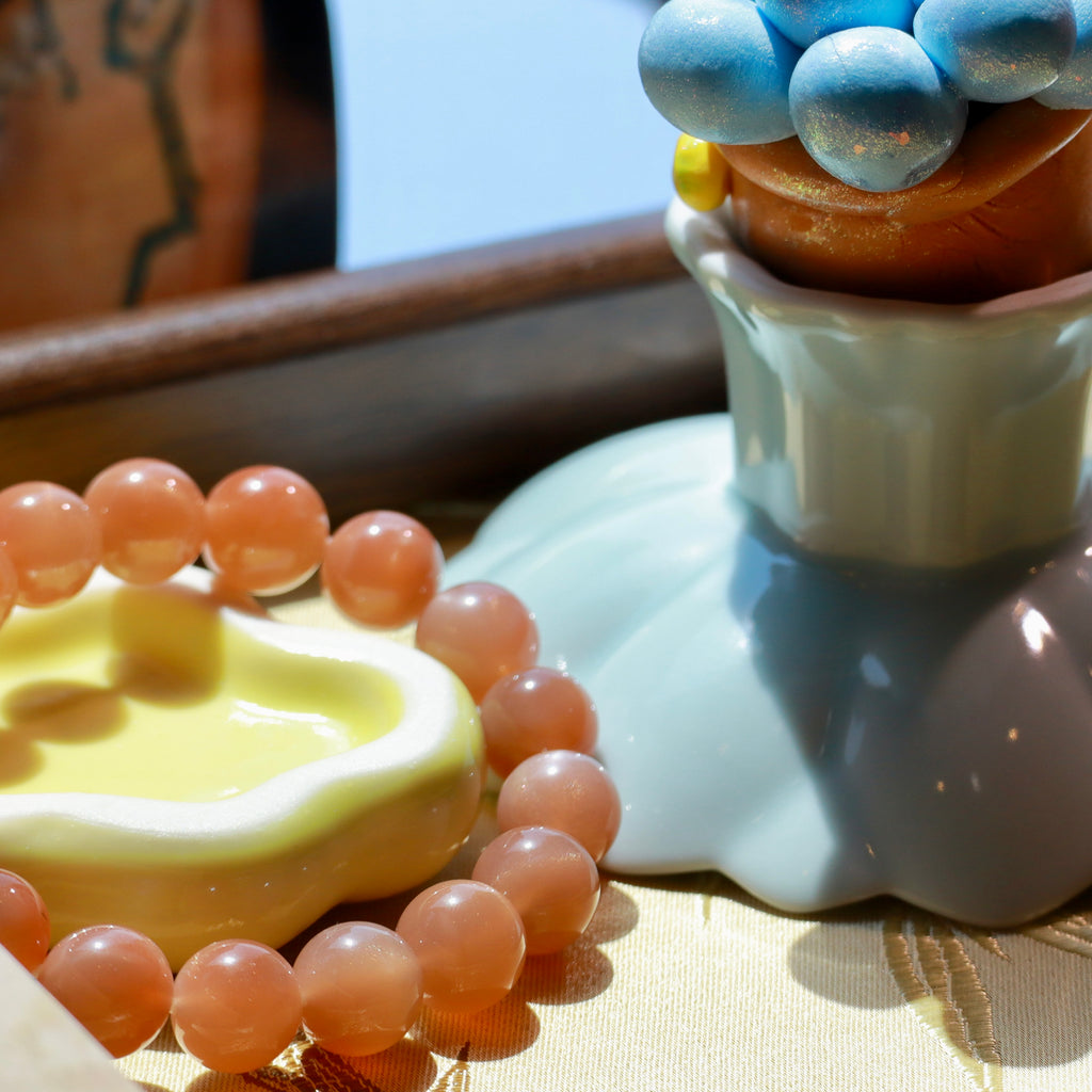 Natural Orange Moonstone Bracelet | 10mm Gemstone Beads