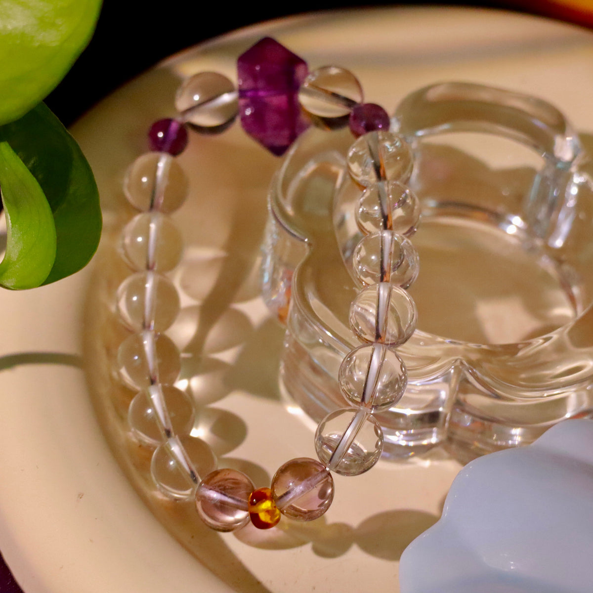 10mm Clear Quartz & Amethyst Bracelet with Uruguay Amethyst