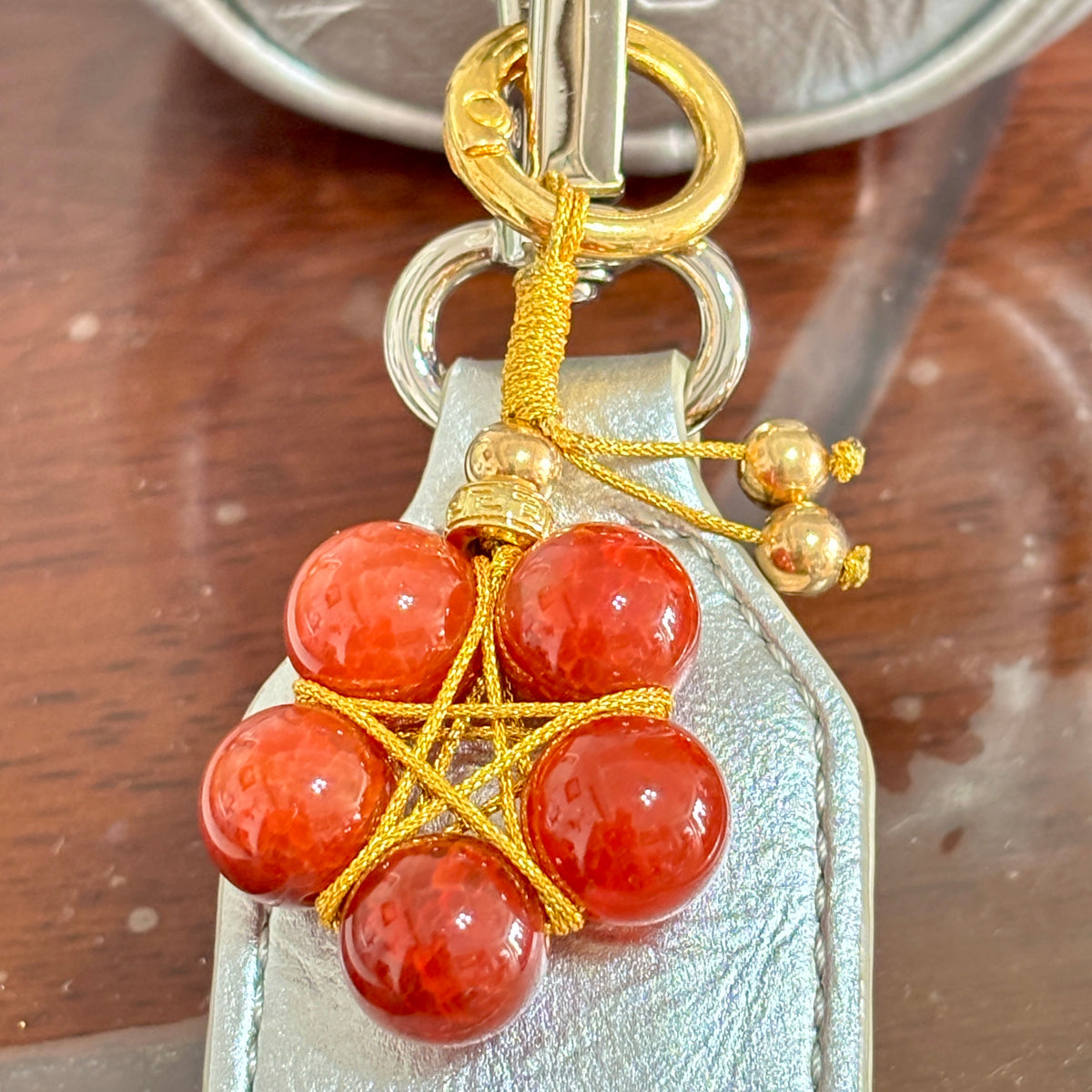 Natural Red Agate Dragon Scale Keychain with Gold-Plated Copper Beads