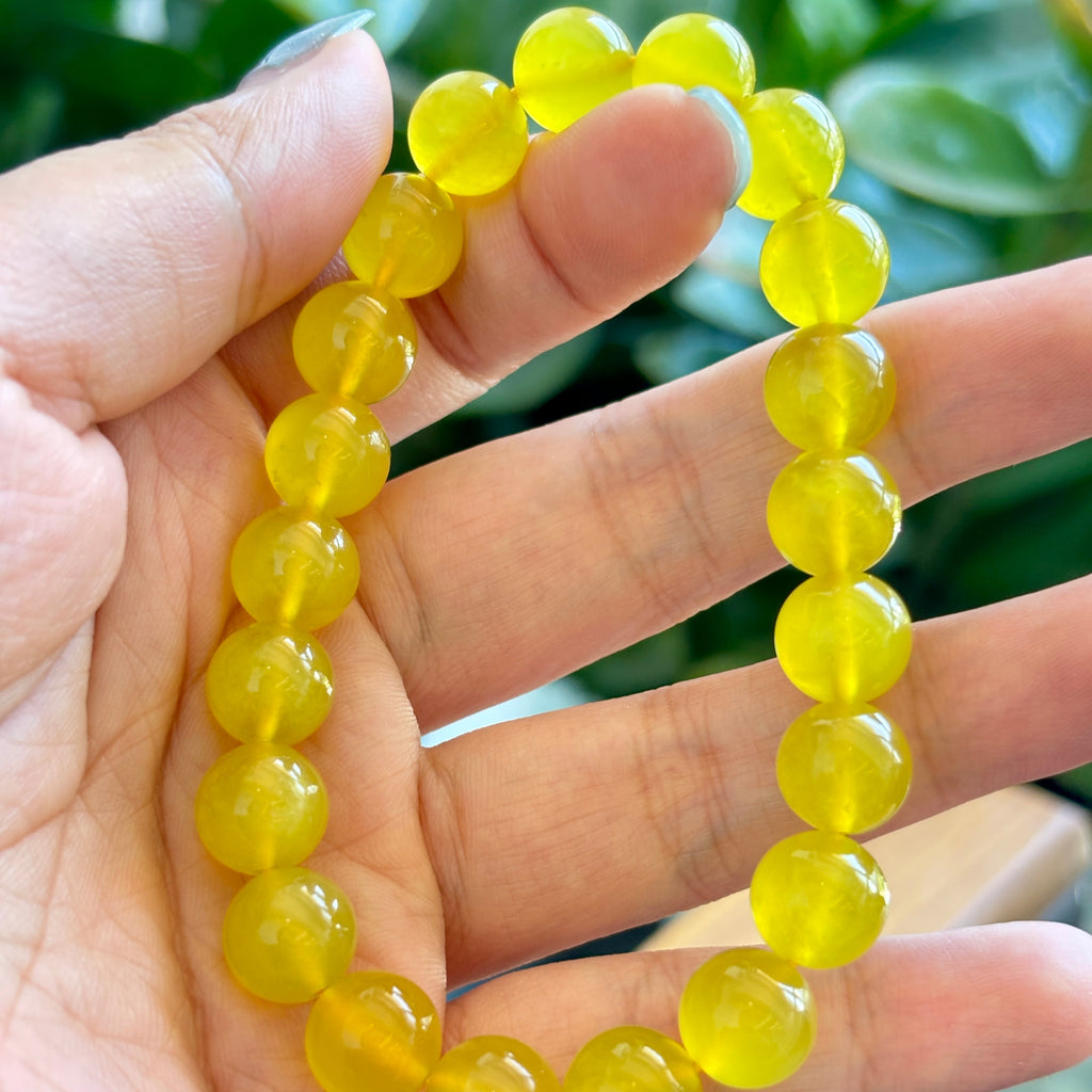 9mm Natural Golden Xiuyan Jade Bracelet ,Stretch Beaded Bracelet