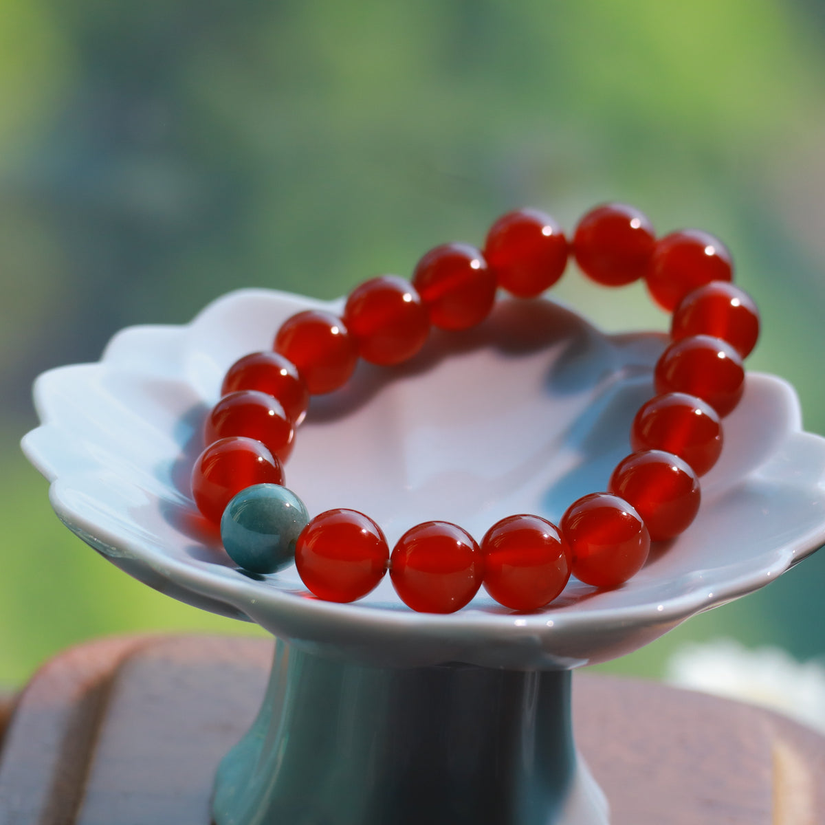 10mm Red Agate & Green Jade Bracelet – Handmade Natural Gemstone Stretch Bracelet