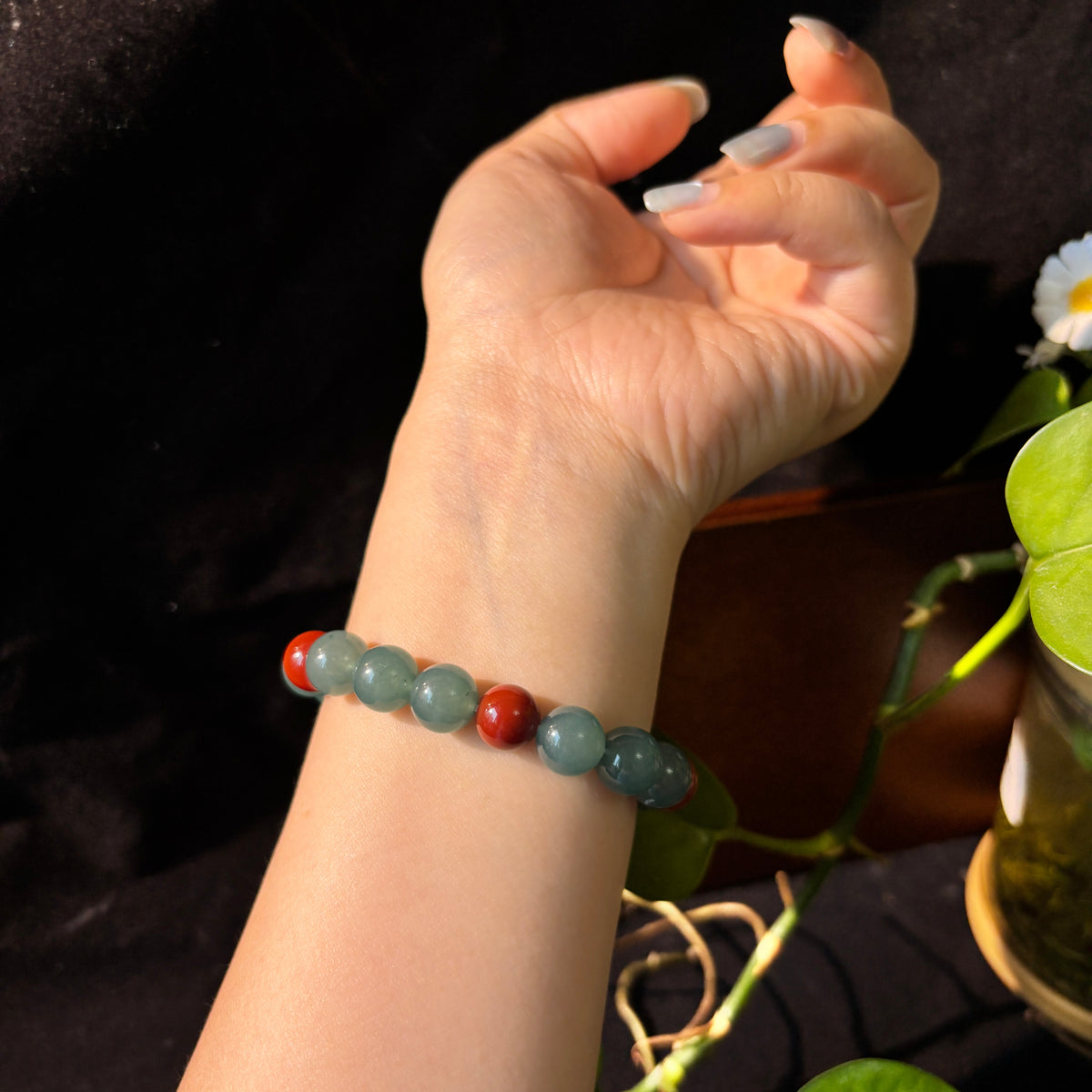 Natural Blue Agate & Nanhong Agate Bracelet – 10mm Gemstone Beaded Bracelet