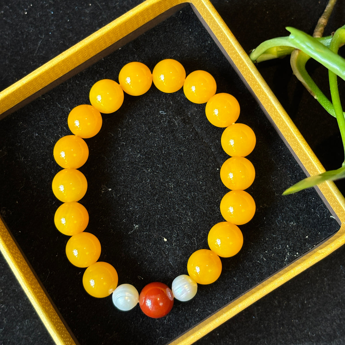 Natural Yellow Agate & Pearl Bracelet with Nanhong Agate | 10mm Gemstone Beaded Bracelet