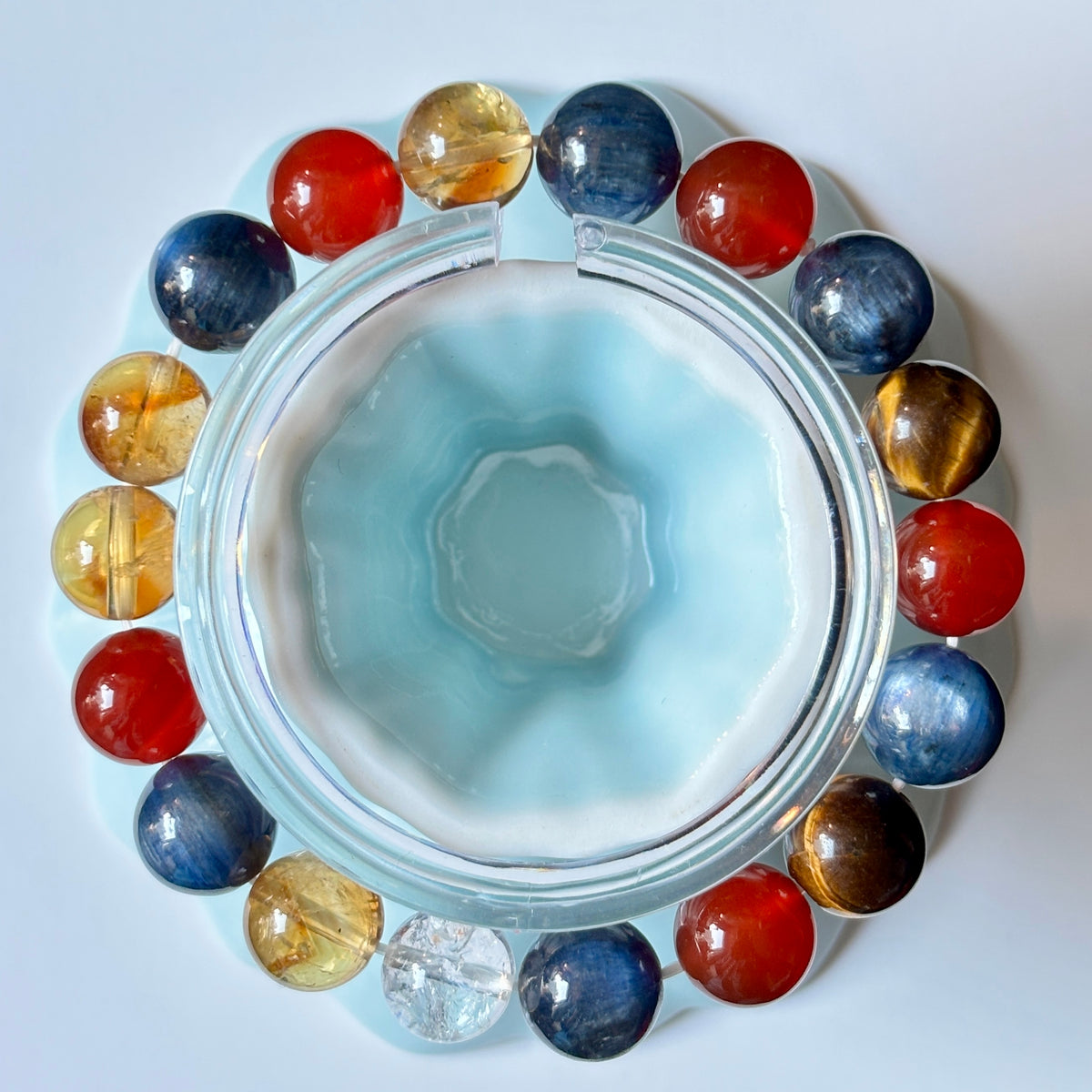 Natural Blue Kyanite, Red Agate, Yellow Tower Quartz & Tiger Eye Bracelet – 10mm Gemstone Jewelry