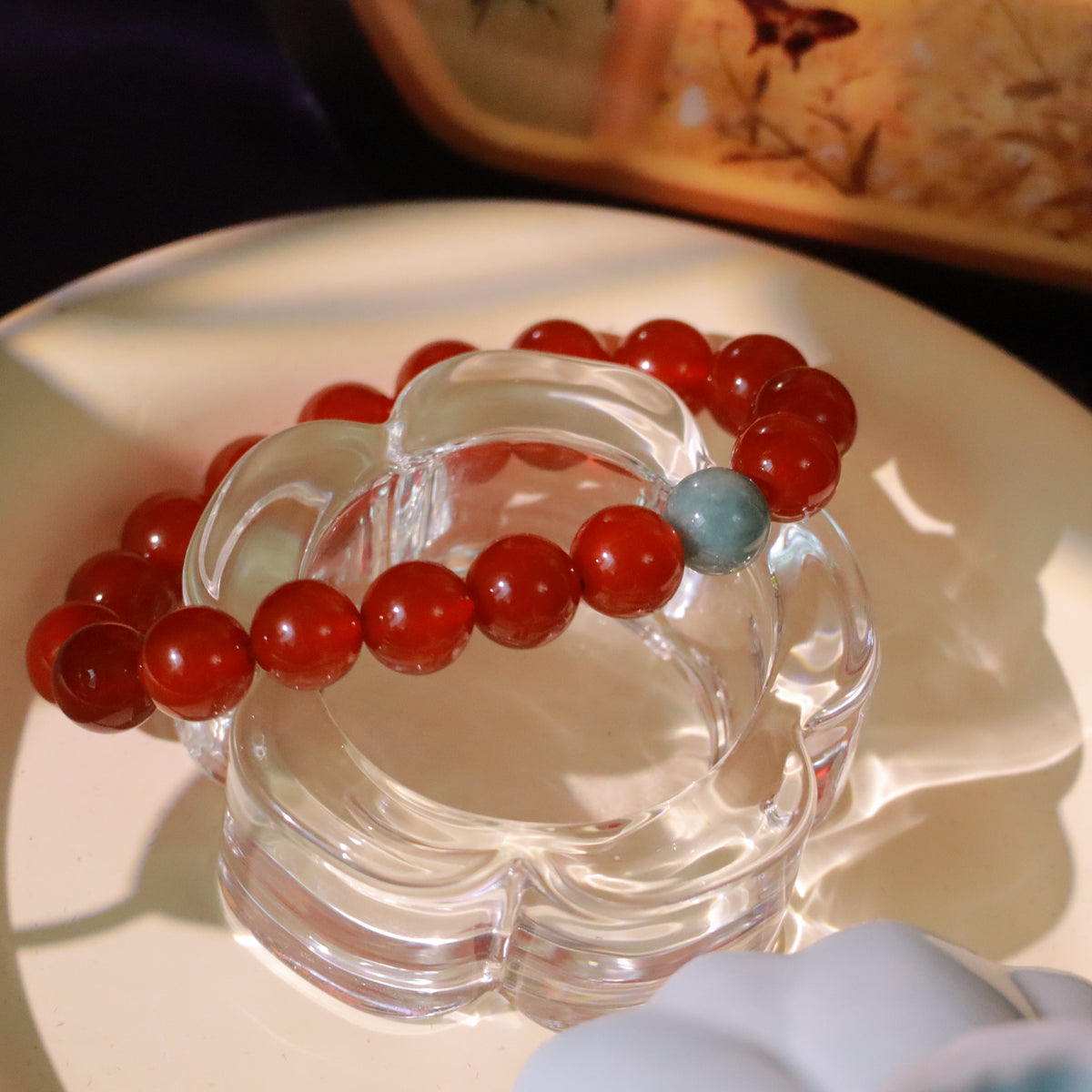 10mm Red Agate & Green Jade Bracelet – Handmade Natural Gemstone Stretch Bracelet