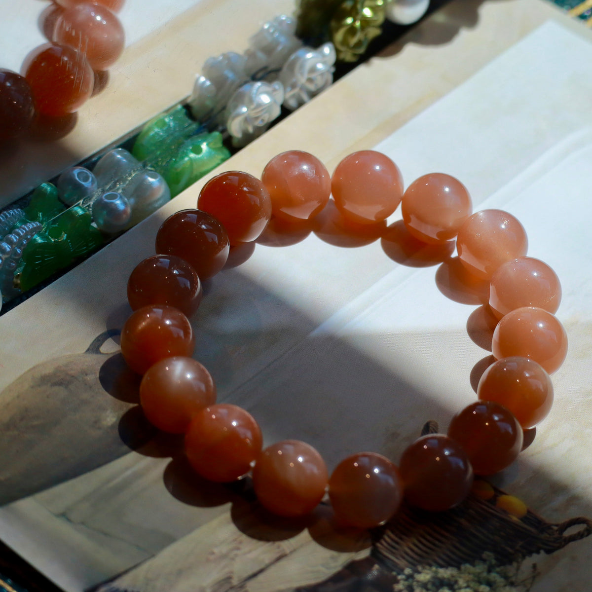Natural Orange Moonstone Bracelet | 10mm Gemstone Beads