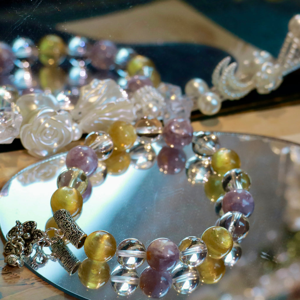 Golden Lithium Mica & High-Clarity Clear Quartz Bracelet | 10mm