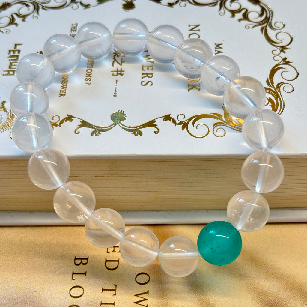 Natural Milky White Crystal & Amazonite Bracelet – 10mm Gemstone Beaded Bracelet