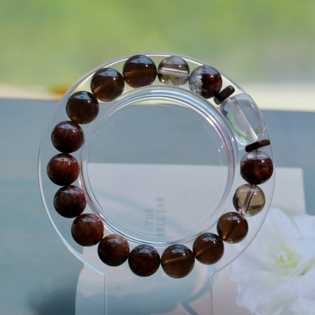 Black Gold Super Seven & Smoky Quartz Bracelet with Red Phantom Quartz and Clear Quartz