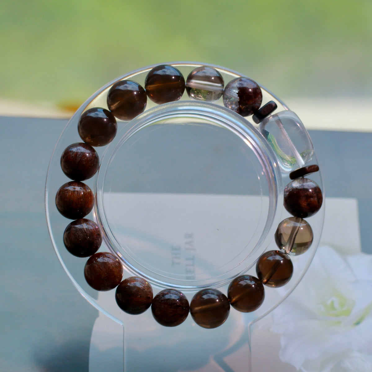 Black Gold Super Seven & Smoky Quartz Bracelet with Red Phantom Quartz and Clear Quartz