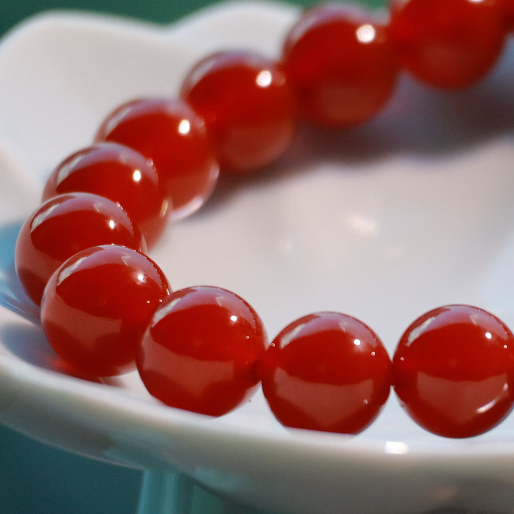 Natural Red Agate Bracelet, 10mm Handmade Gemstone Beads