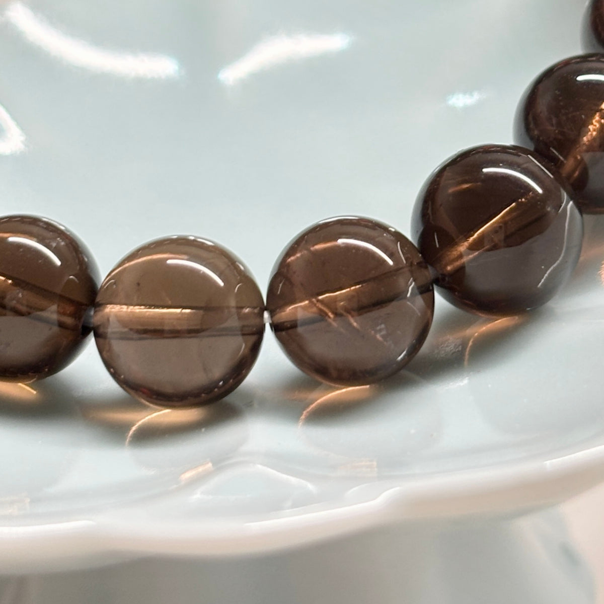 Smoky Quartz Bracelet with Black Super Seven & Red Strawberry Quartz, 10mm