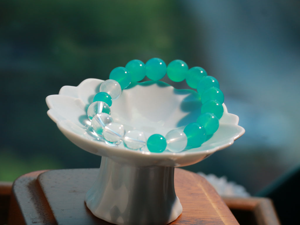 9–10mm Amazonite & Clear Quartz Bracelet – Handmade Natural Gemstone Stretch Bracelet