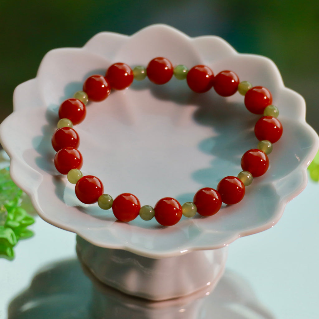 Natural Gemstone Stacking Bracelet Set | 8mm Nanhong Agate, Hetian Jade & Aventurine