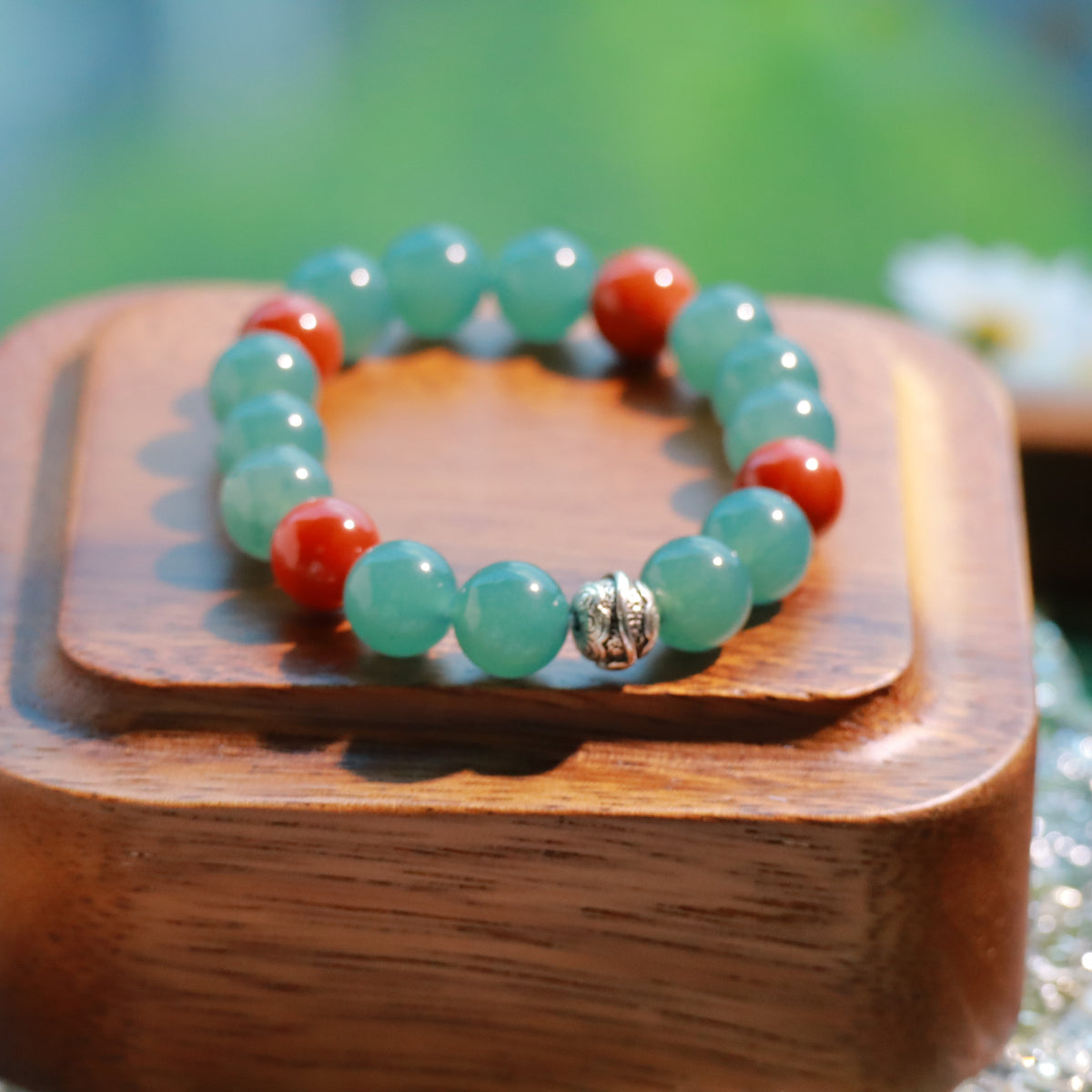 Natural Blue Agate & Nanhong Agate Bracelet – 10mm Gemstone Beaded Bracelet