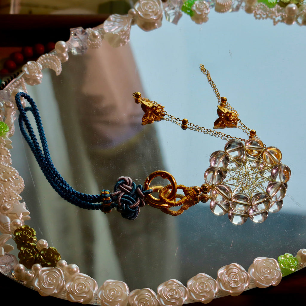 Natural Clear Quartz Crystal Hanging Ornament with Gold Cord for Home Decor Witch Crystal
