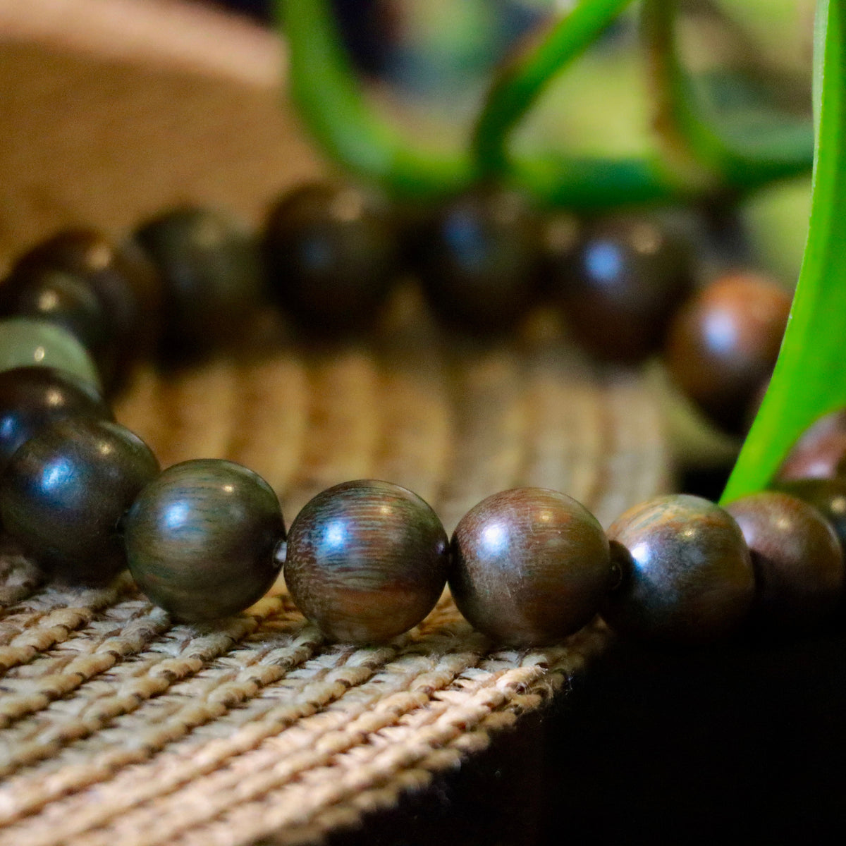 Green Sandalwood Bracelet with Natural Hetian Jade | 10mm Wood Beads