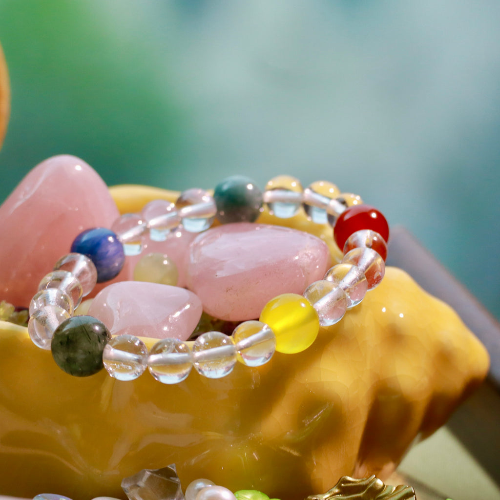 Natural Clear Quartz Bracelet with Mixed Gemstones | 7mm Crystal Beads
