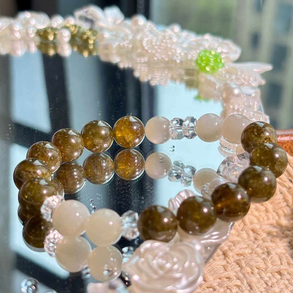 Tsavorite Garnet & Silver Moonstone Bracelet | Natural Green Gemstone Beads