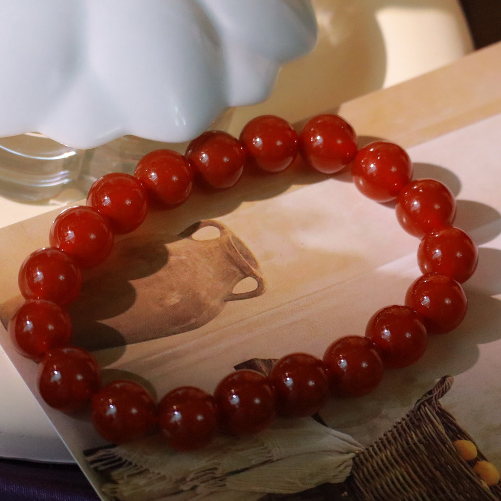 Natural Red Agate Bracelet, 10mm Handmade Gemstone Beads