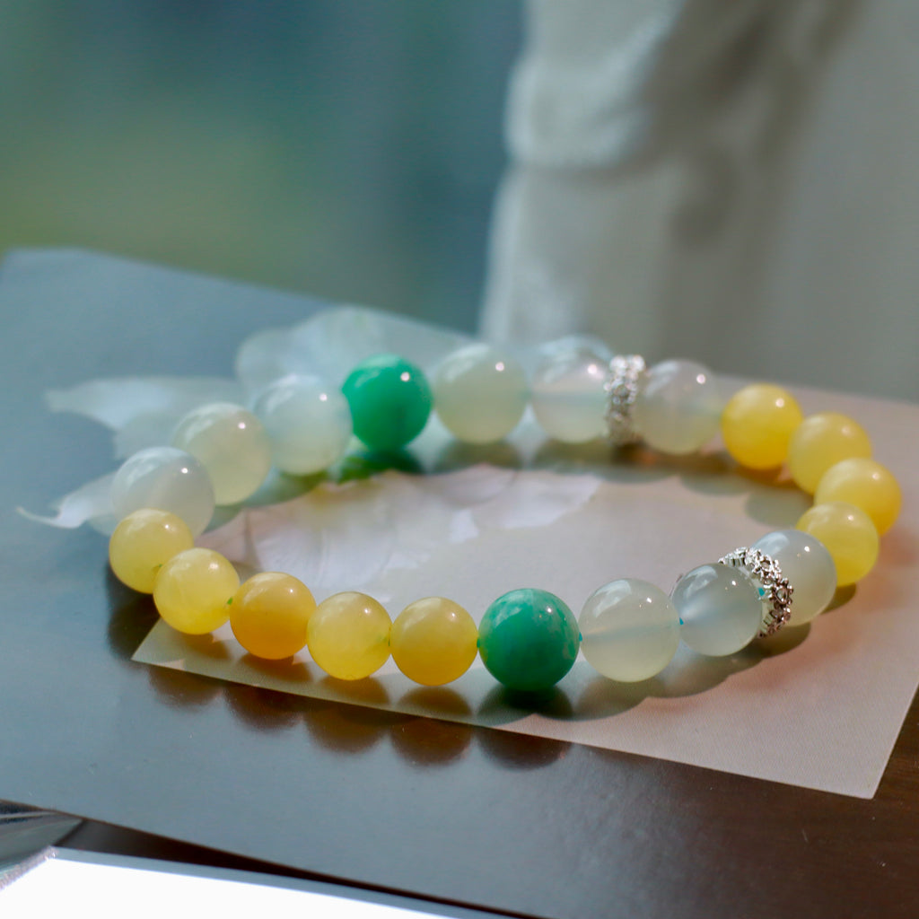 Natural Moonstone, Yellow Jade & Amazonite Gemstone Bracelet
