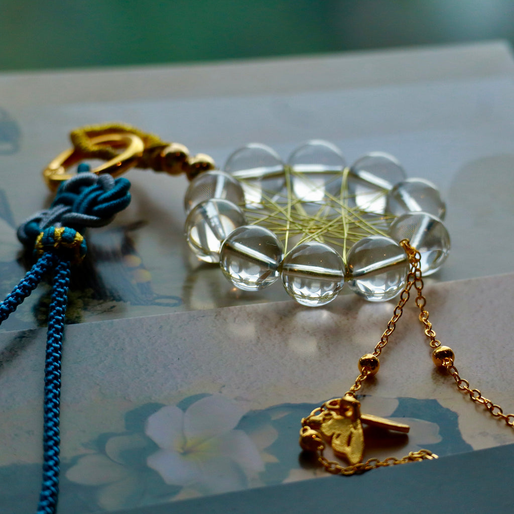 Natural Clear Quartz Crystal Hanging Ornament with Gold Cord for Home Decor Witch Crystal