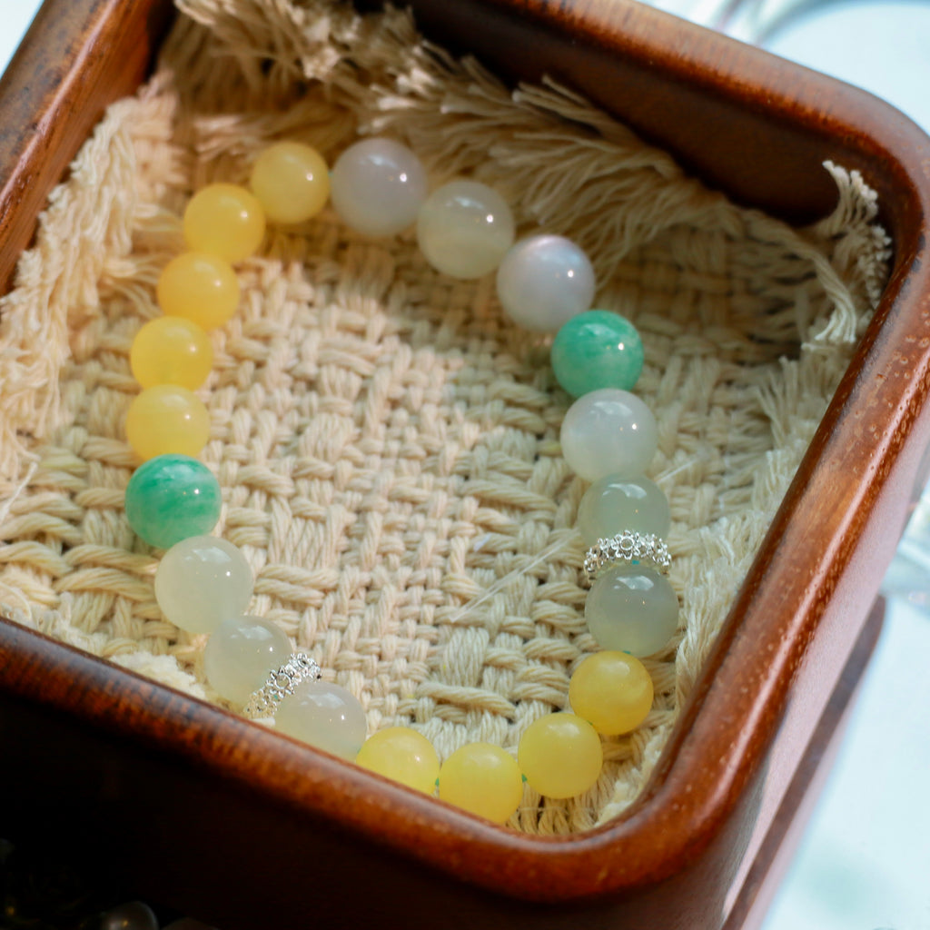 Natural Moonstone, Yellow Jade & Amazonite Gemstone Bracelet