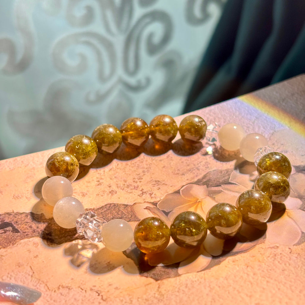 Tsavorite Garnet & Silver Moonstone Bracelet | Natural Green Gemstone Beads