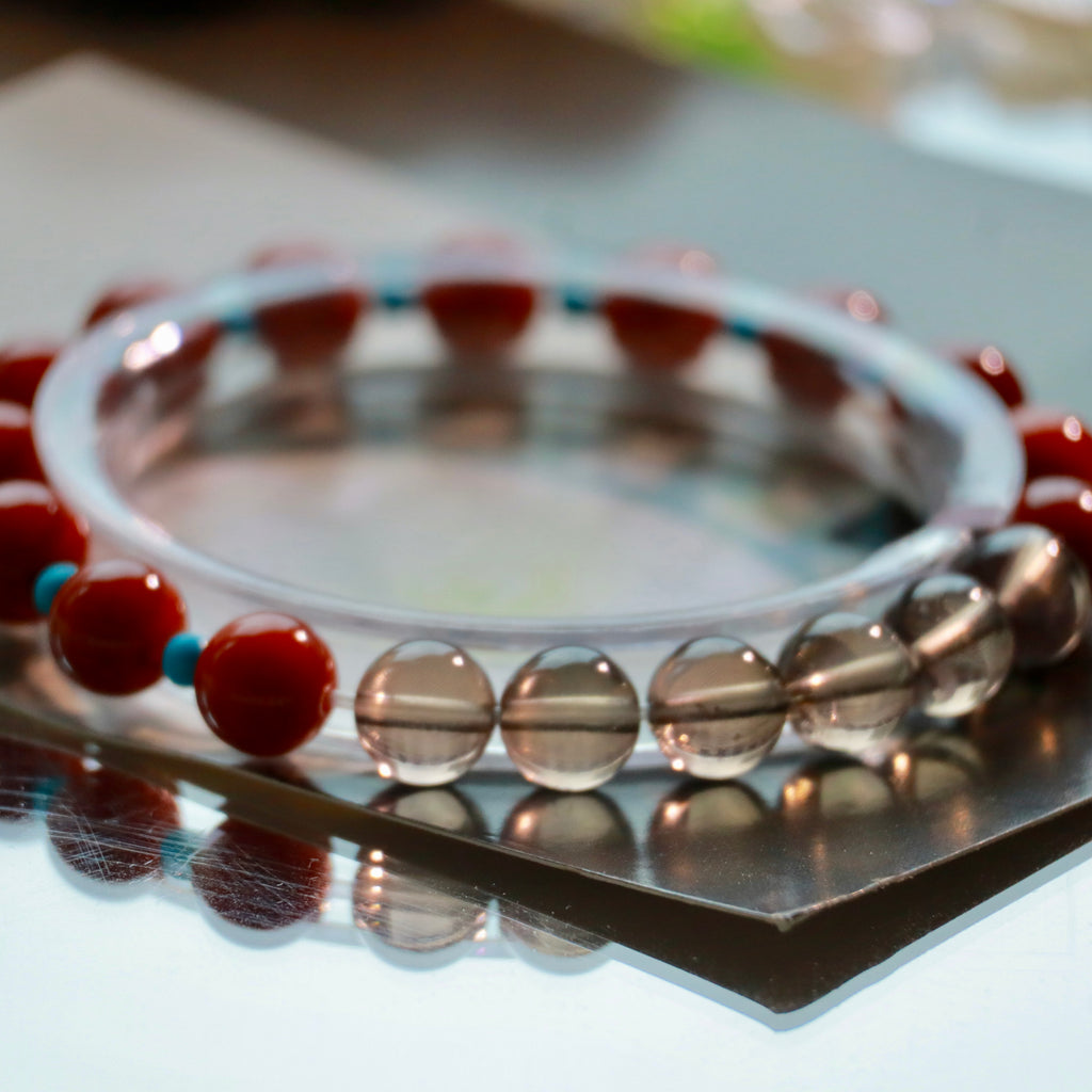 Natural Nanhong Agate & Smoky Quartz Bracelet | 8mm Gemstone Beads