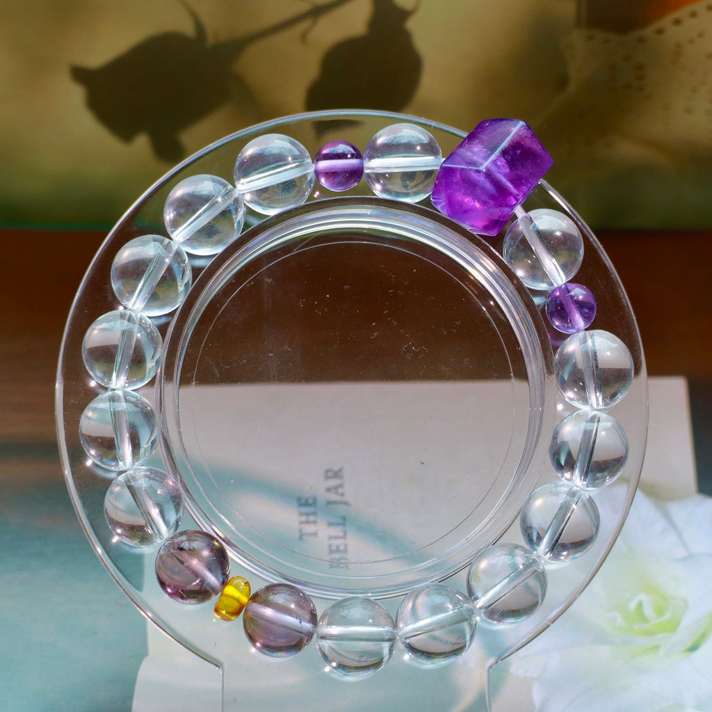 10mm Clear Quartz & Amethyst Bracelet with Uruguay Amethyst