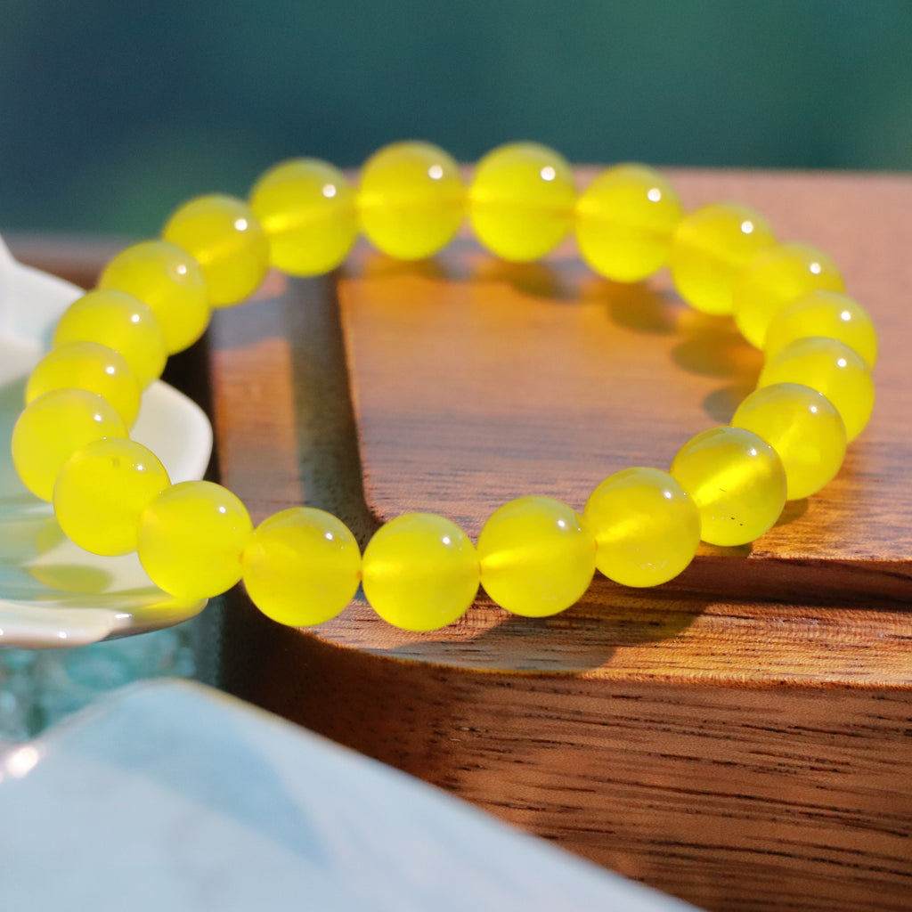 9mm Natural Golden Xiuyan Jade Bracelet ,Stretch Beaded Bracelet
