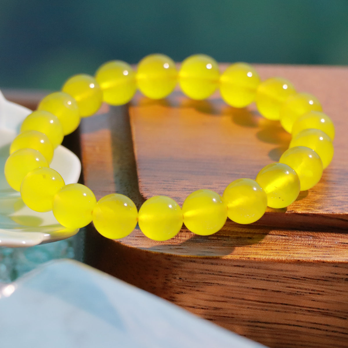 9mm Natural Golden Xiuyan Jade Bracelet ,Stretch Beaded Bracelet