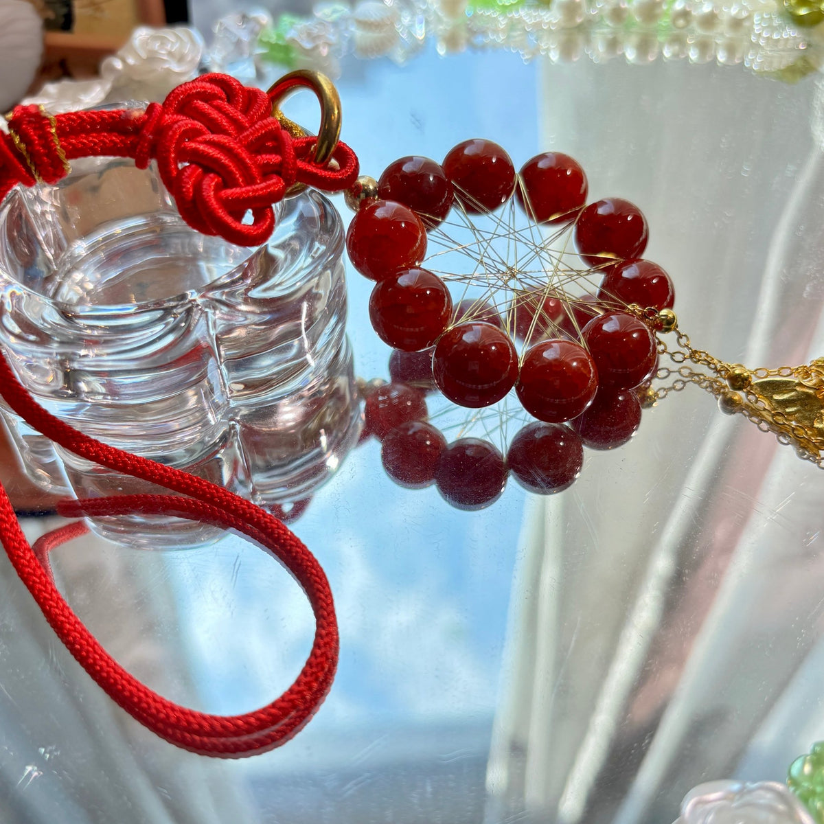 12mm Natural Dragon Vein Red Agate Hanging Ornament Red Agate Dreamcatcher - DancingMotes