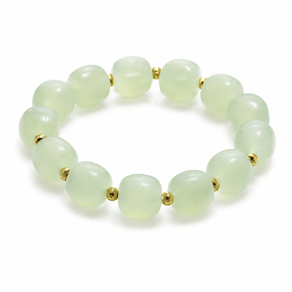 12mm Natural Xiuyan Jade Bracelet with Gold-Plated Copper Beads | Handmade Jade Jewelry - DancingMotes