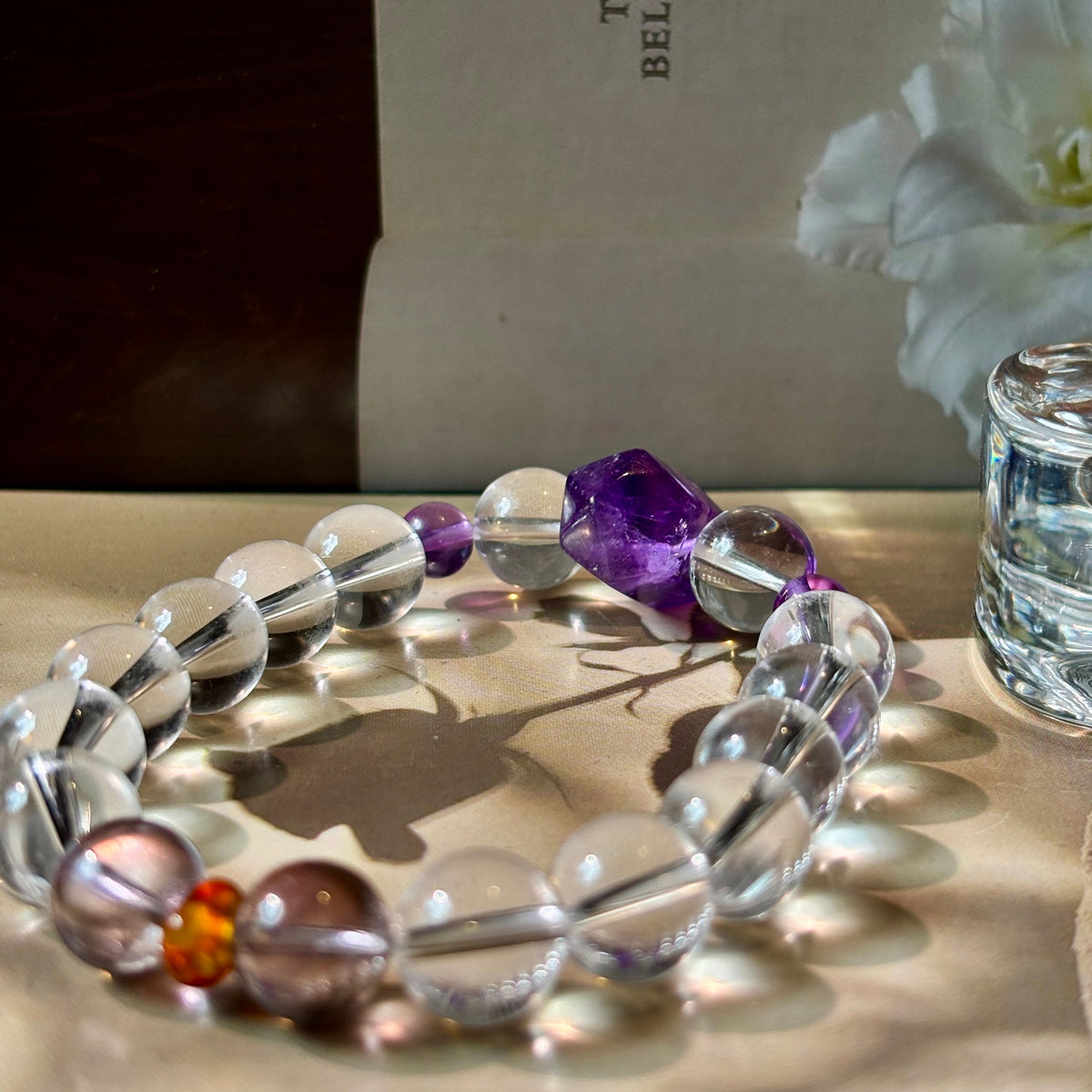 10mm Clear Quartz & Amethyst Bracelet with Uruguay Amethyst